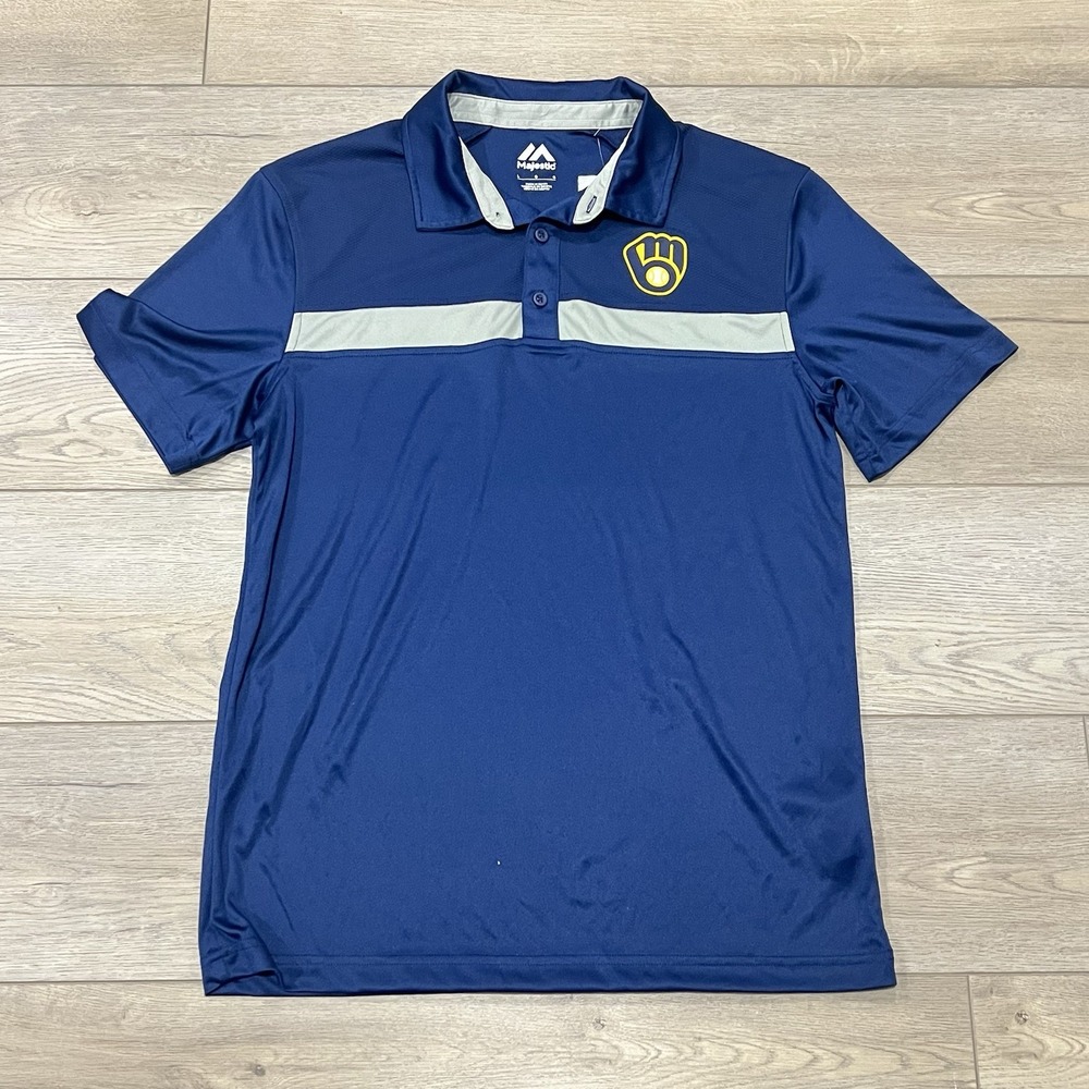 MLB Milwaukee Brewers Men's Short Sleeve Polo Shirt in‎ Navy Blue, Large
